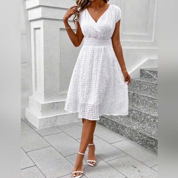 * New Sheer Gingham Wrap Top Midi Dress White - Picture 1 of 8